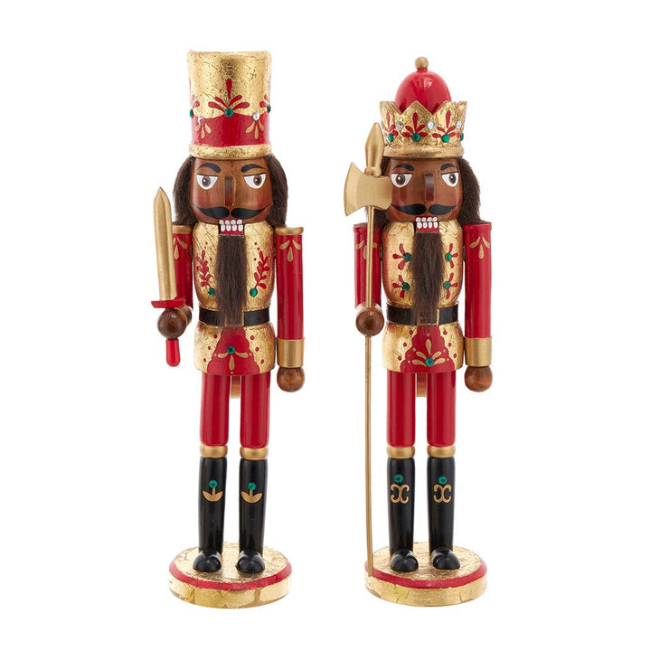 15" Wooden Red & Gold Leaf Black Nutcracker, 2 Assorted #F2325