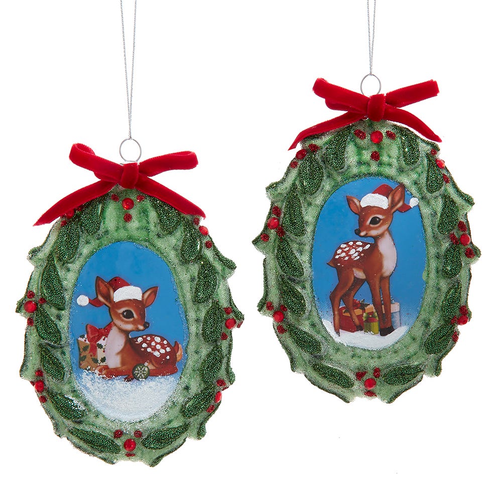 4.5" Glass Deer Disc Ornament, 2 Assorted #F2334