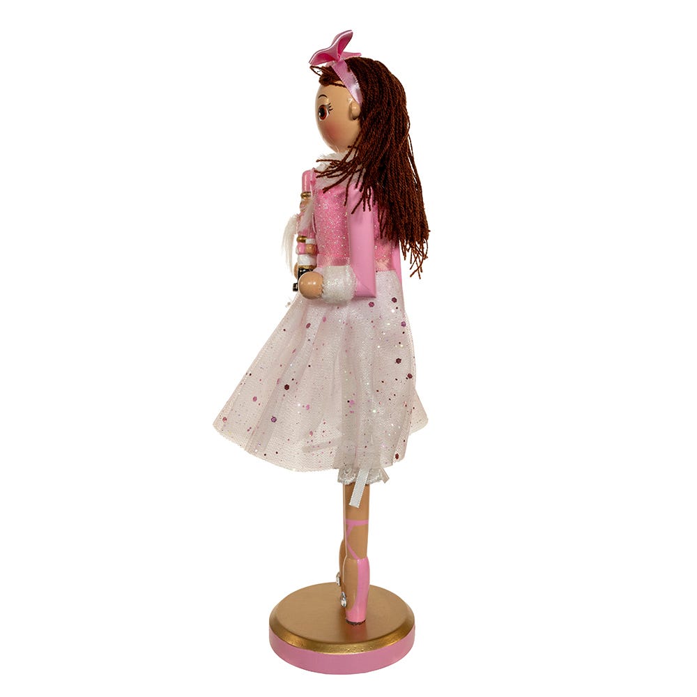 Kurt Adler 12-Inch Pink Clara with Brunette Hair Ballerina Nutcracker