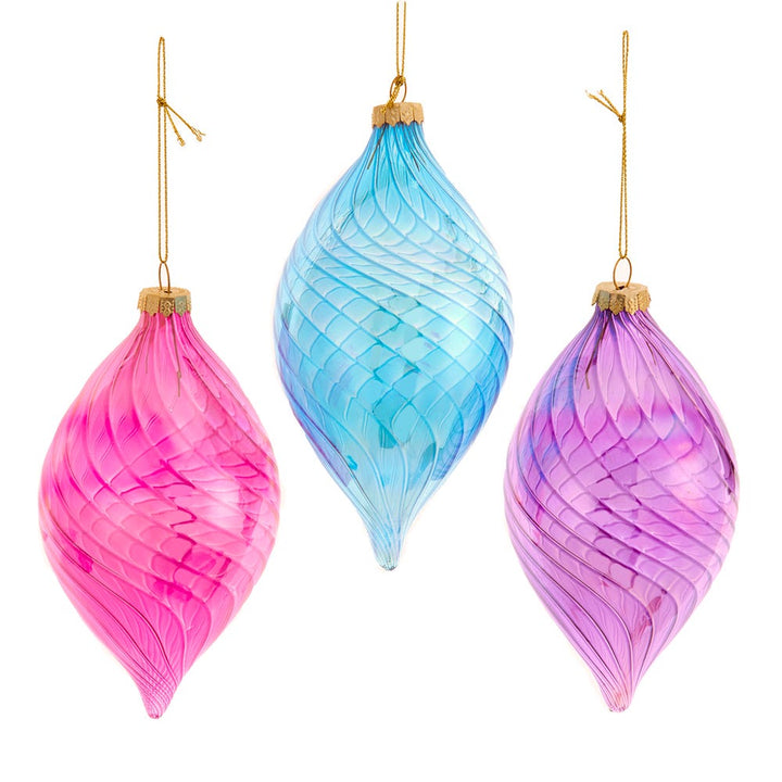 4" Glass Translucent Pink/Blue/Purple Drop Ornament, 3 Assorted F2348