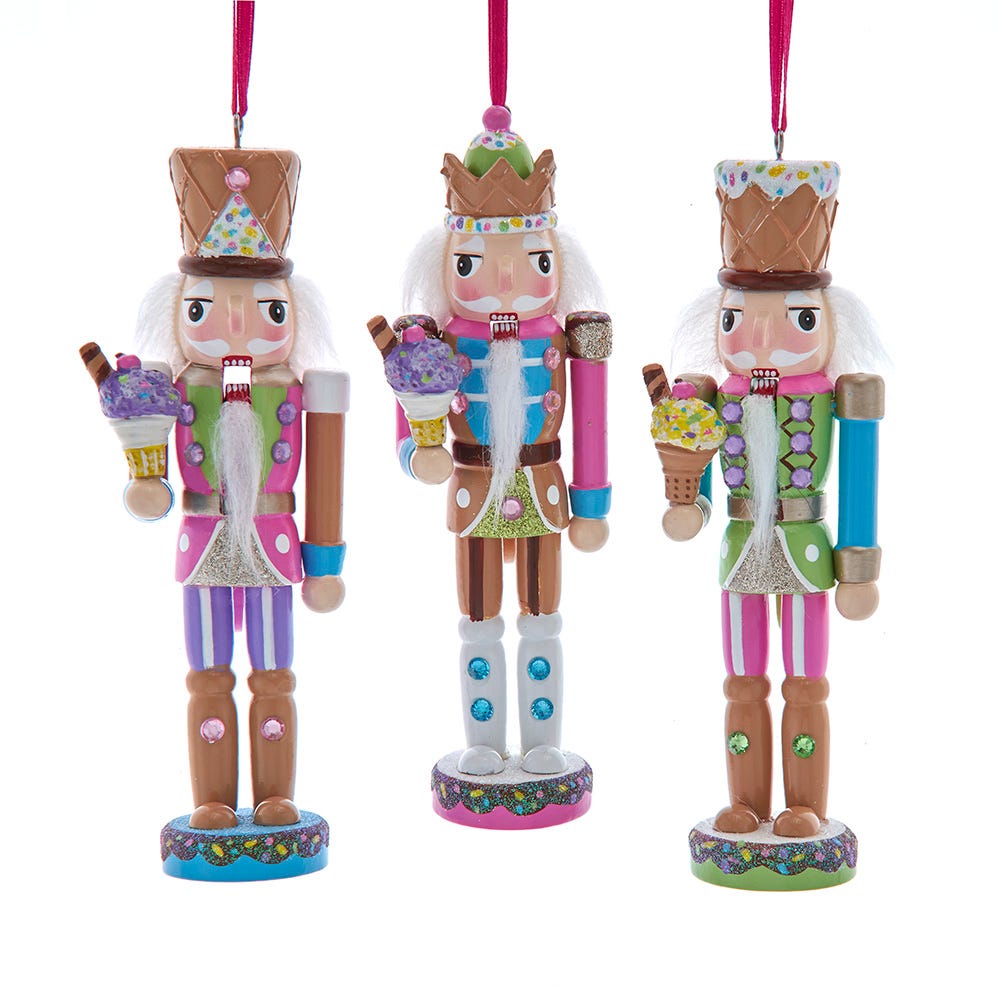 6" Wooden Ice Cream Nutcracker Ornament, 3 Assorted F2362