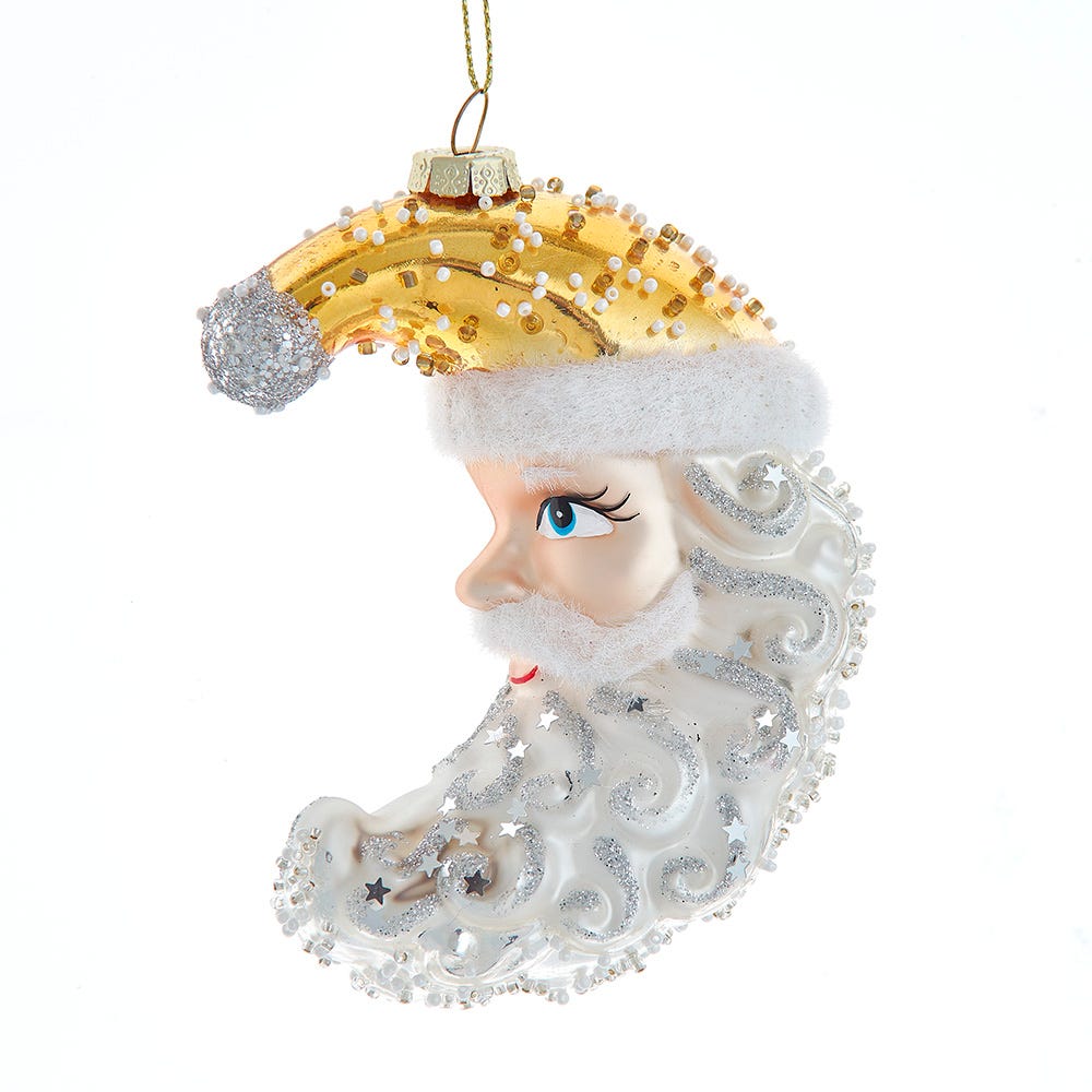 3.5" Glass Celestial Santa Moon Ornament F2400