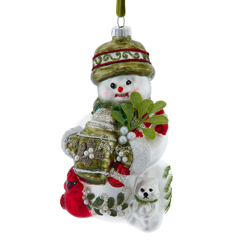 3.5" Glass Mistletoe Snowman Ornament F2401