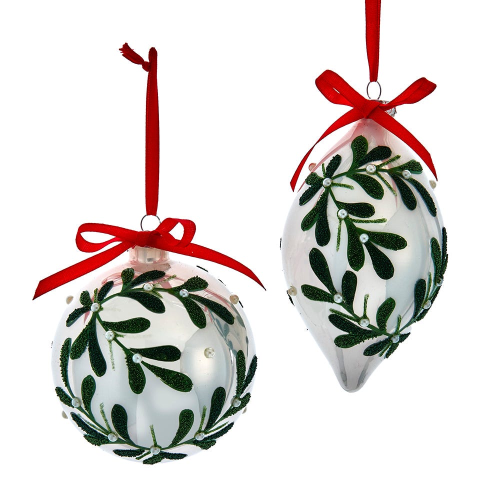 3-5.5" Pearlized Glass White Ball/Drop Ornament, 2 Assorted F2402