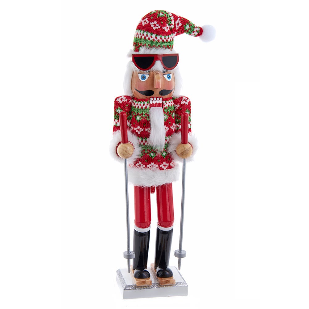 Kurt Adler 15-Inch Ski Santa With Christmas Sweater Nutcracker F2408