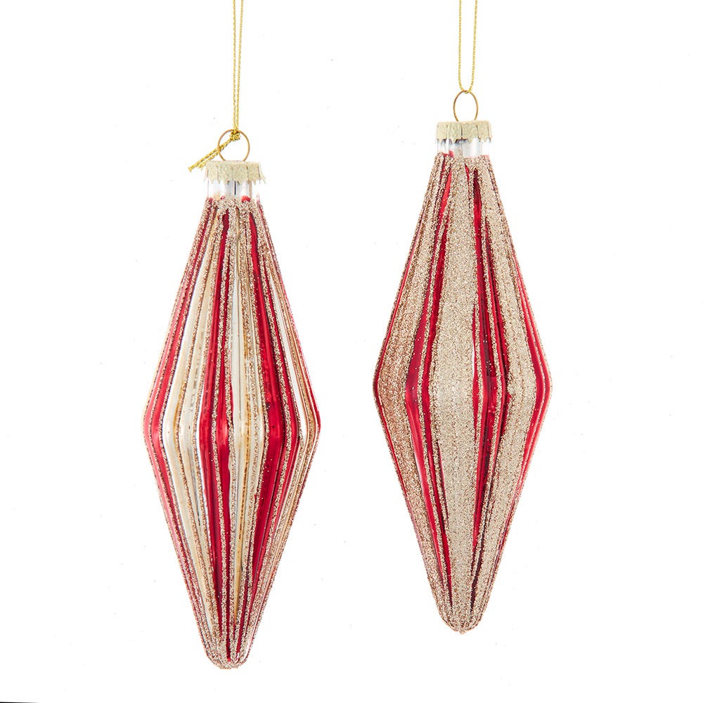 5.5" Glass Red and Gold Diamond Shape Ornament, 2 Assorted F2436