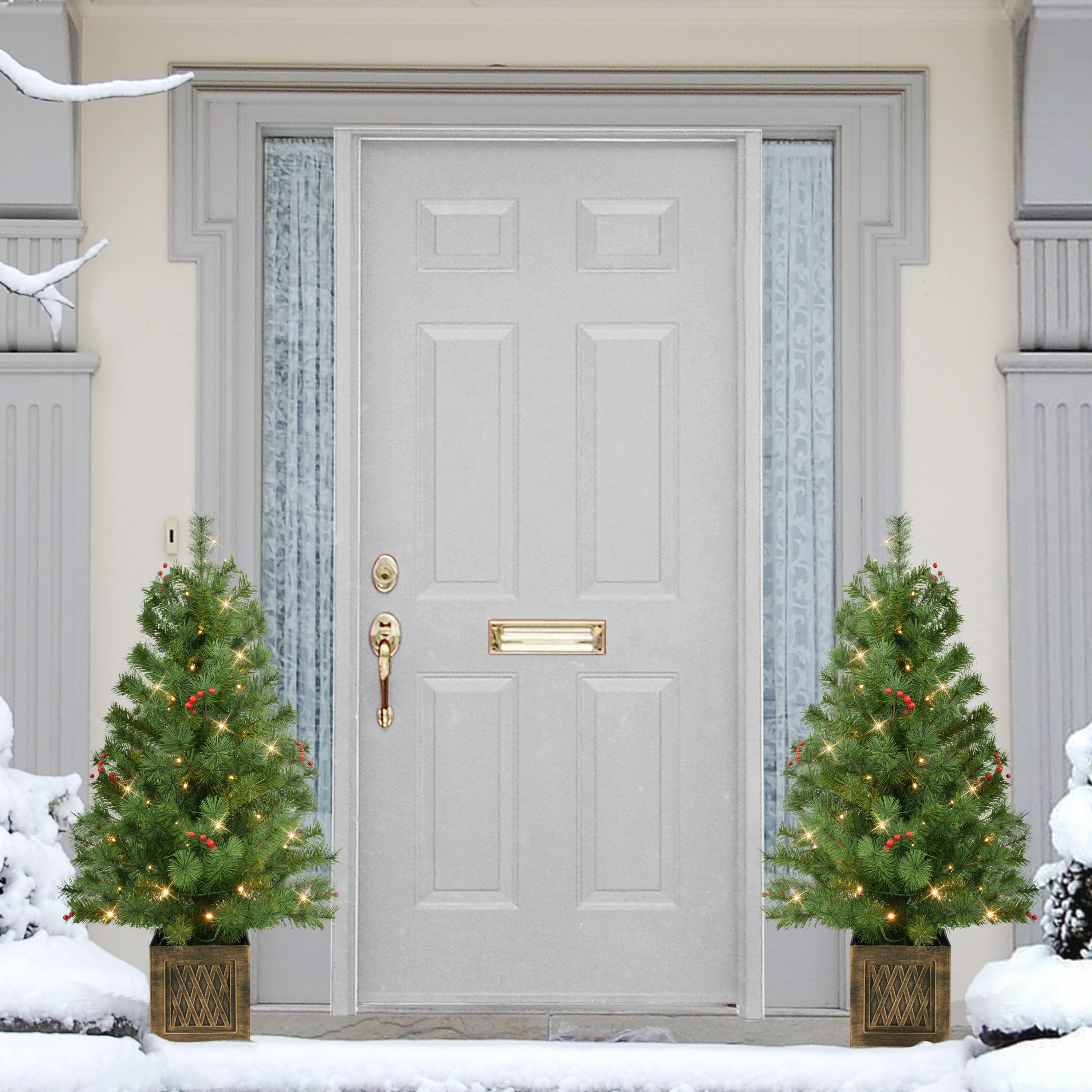 Set of 2 Battery-Operated Pre-Lit Potted Adorned Trees