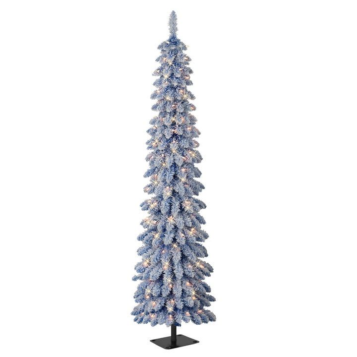 6 ft Pre-Lit Flocked Blue Artificial Alpine Pencil Tree 01063A-TFP60C1-BL