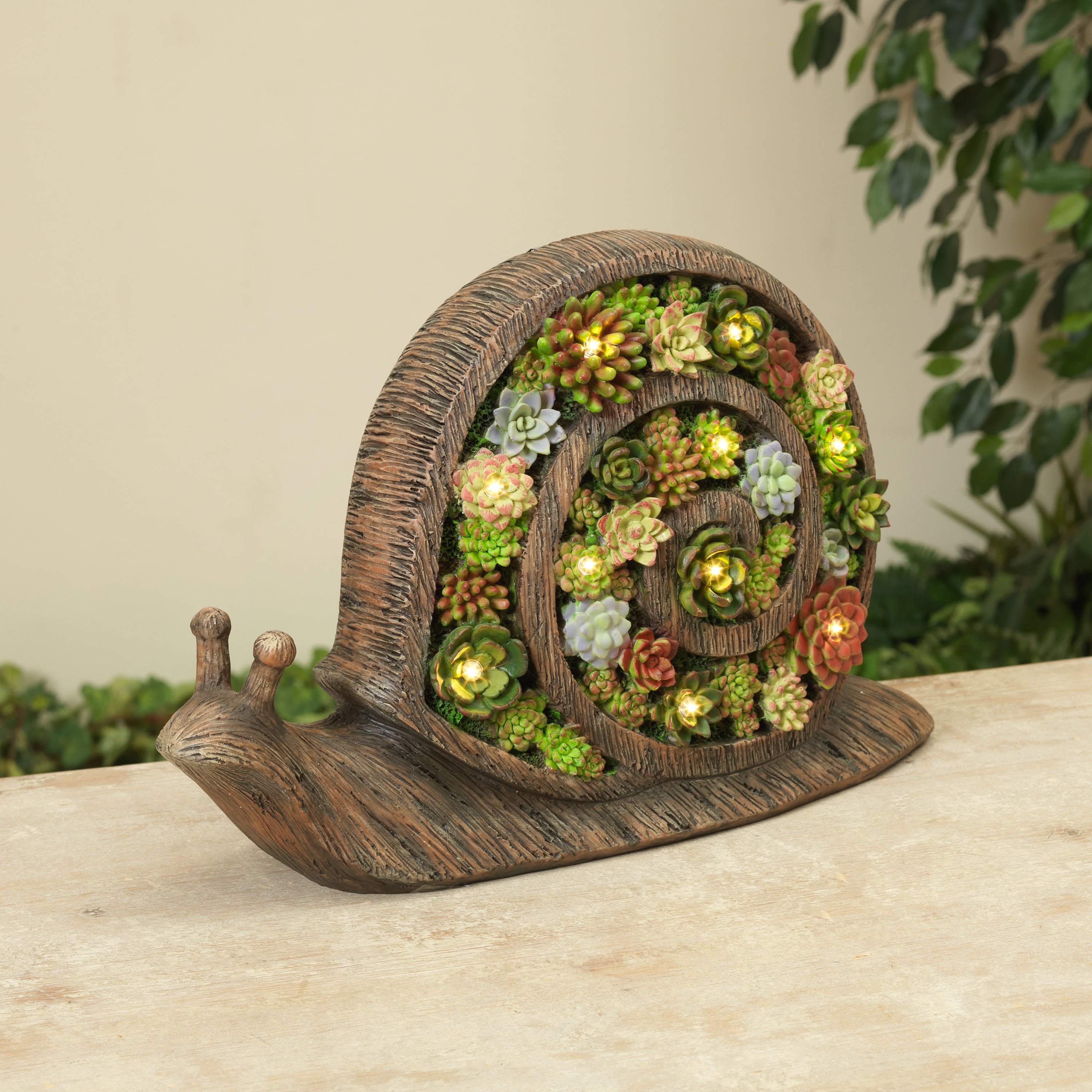 16.6 in. Solar Lit Resin Snail Succulent