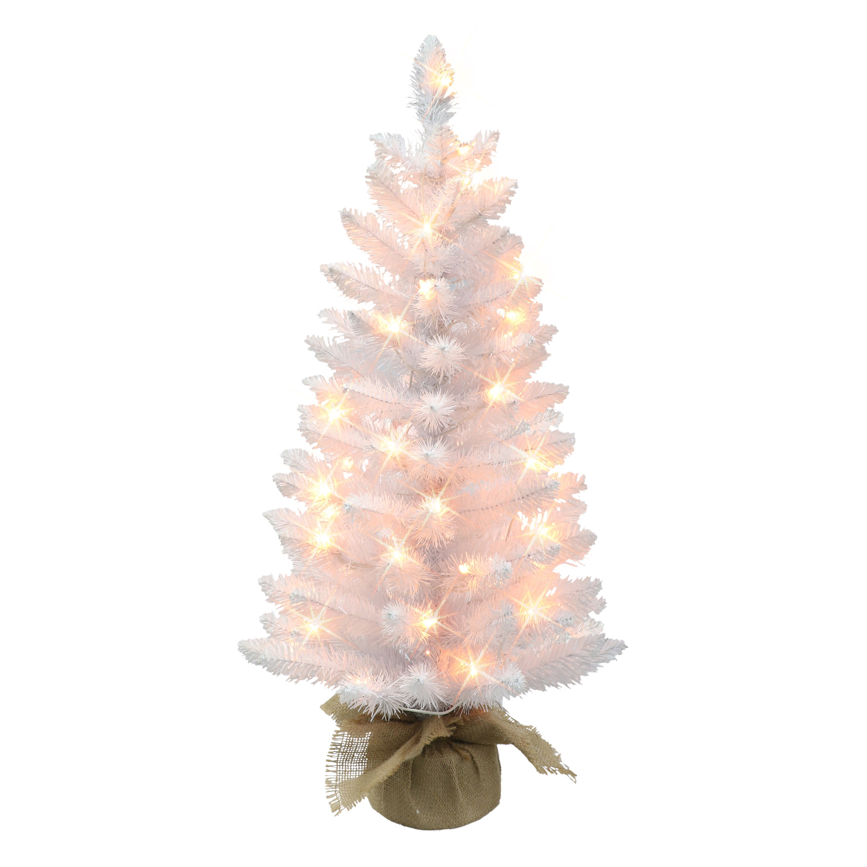 3 ft Pre-lit White Artificial Christmas Tree 50 UL Clear Lights Burlap Sac Base ST9612A-30C05-WH