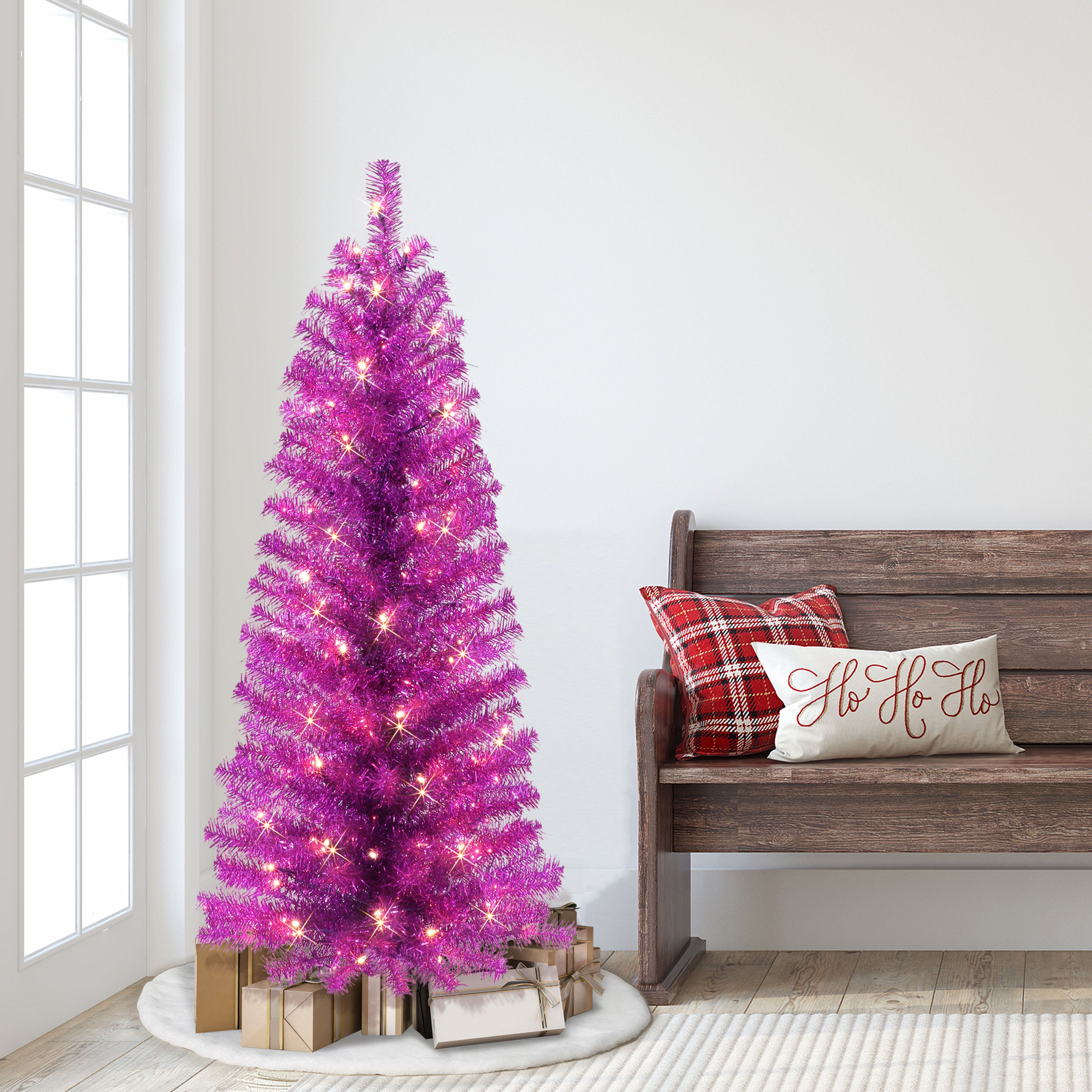 4.5ft Pre-lit Purple Tinsel Tree