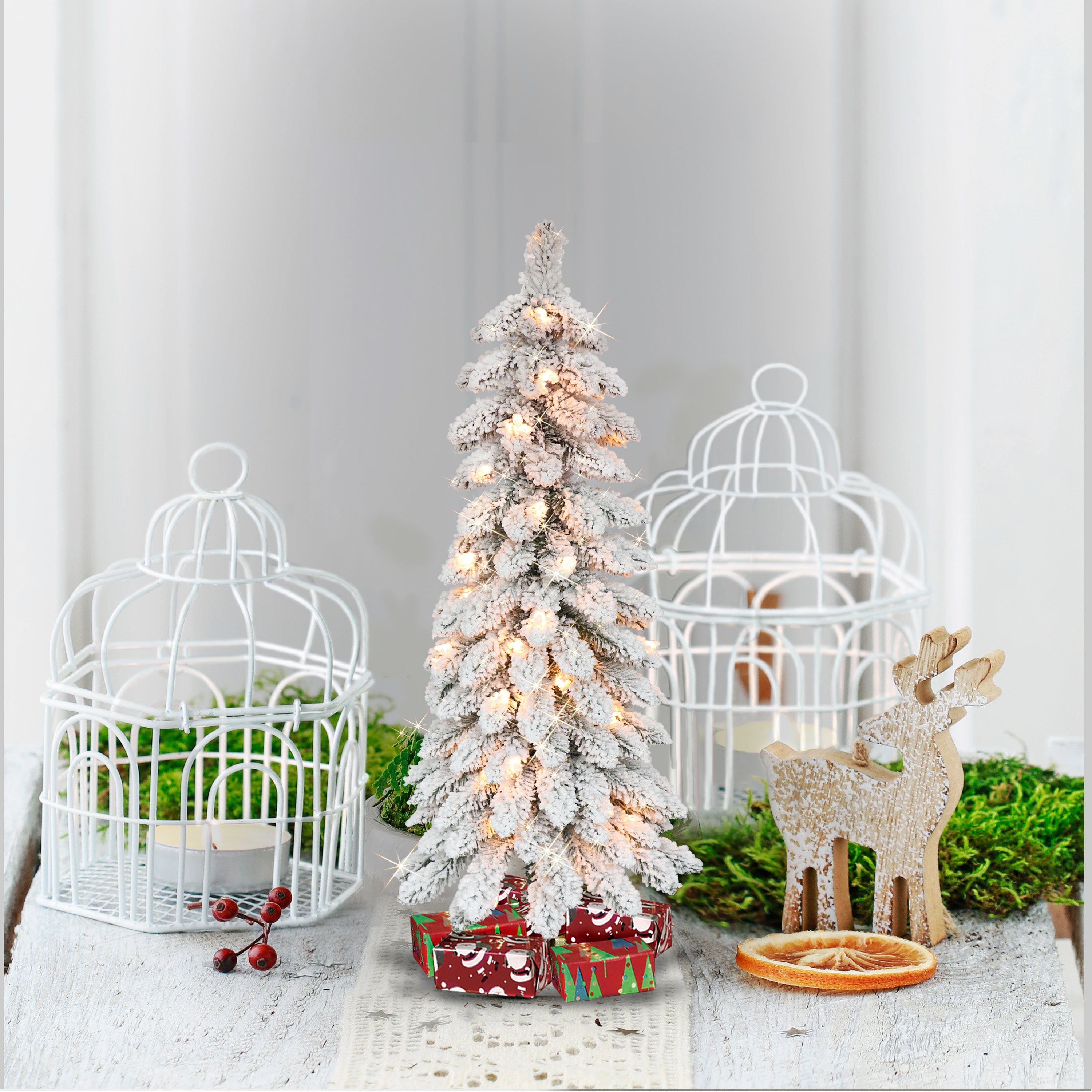 3ft Pre-Lit Flocked Pencil Alpine Christmas Tree