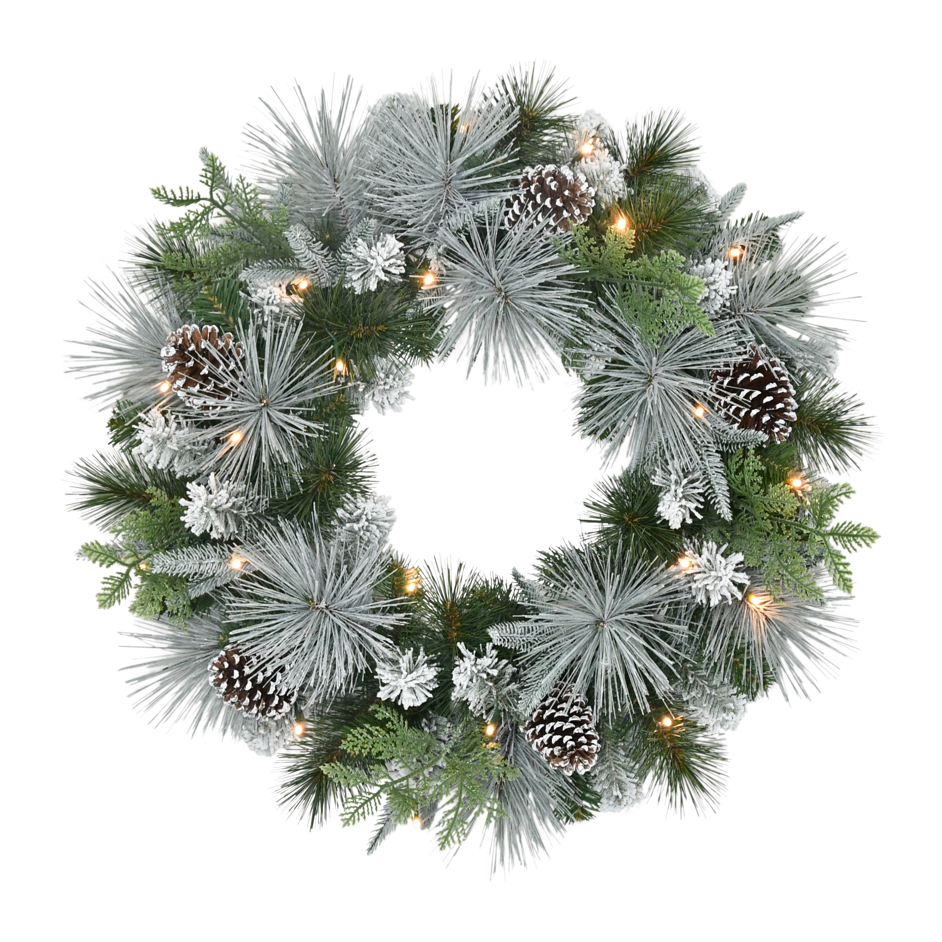 24" Pre-Lit Battery-Operated Artificial Flocked Wreath 5926-W24LW02A-BO