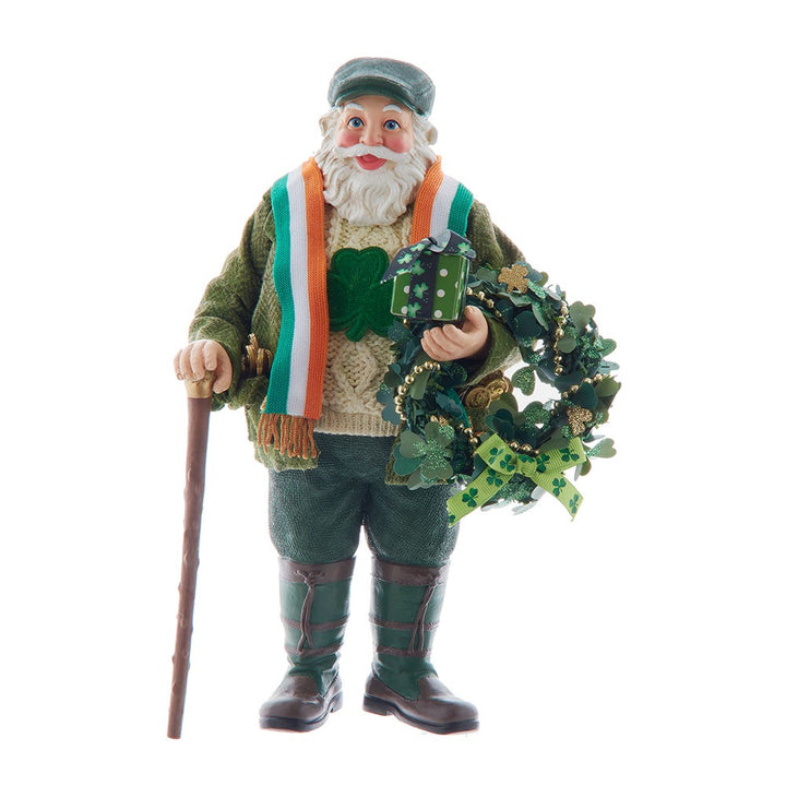 Kurt Adler 10.5-Inch Fabriché Musical Irish Santa With Wreath