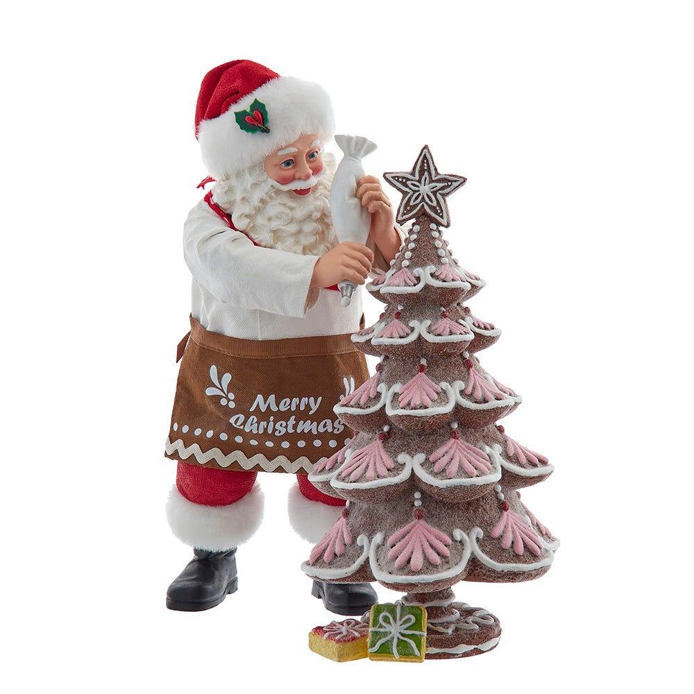 Kurt Adler 10.5-Inch Fabriché Santa Decorating Gingerbread Tree, 2-Piece Set FA0216