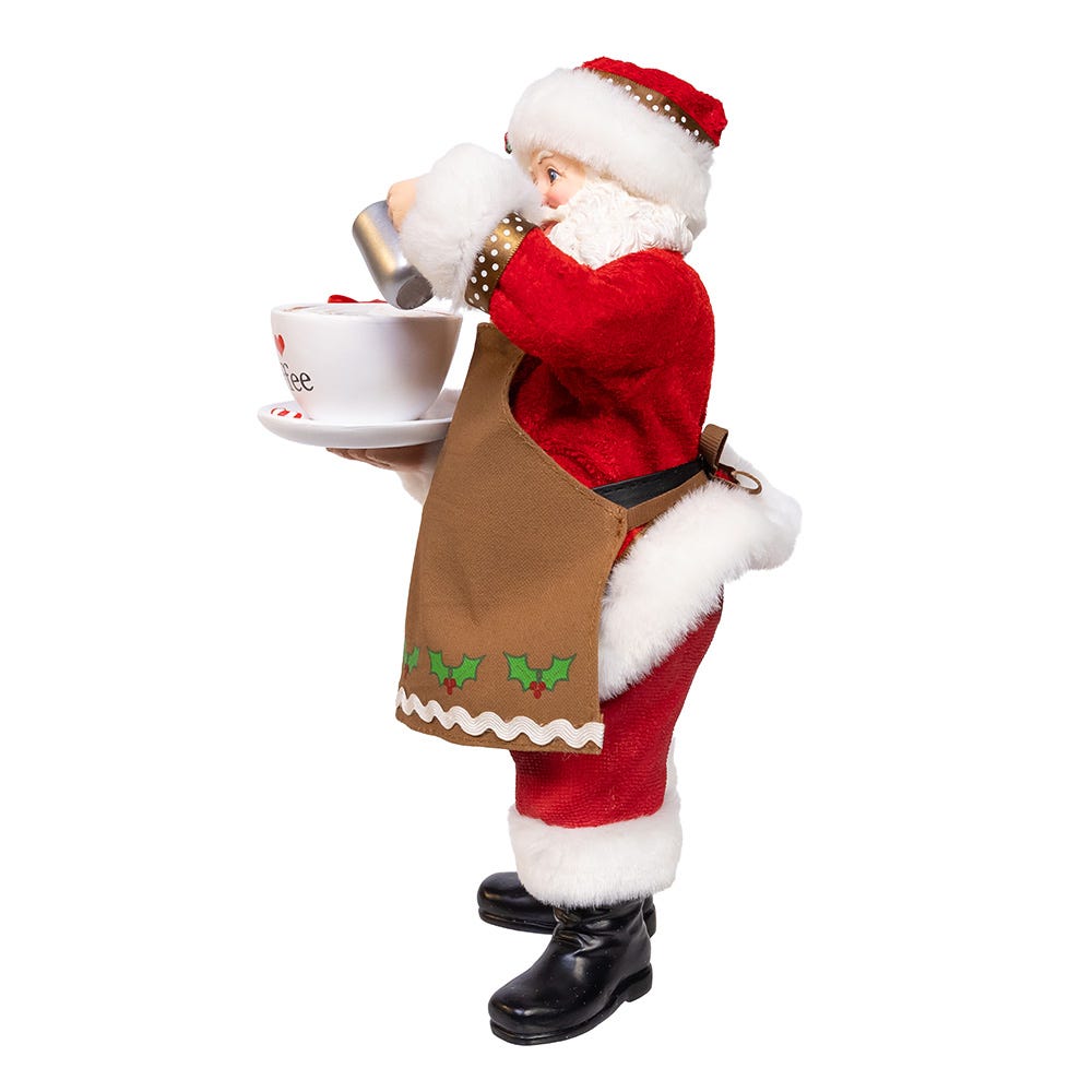 Kurt Adler 10.5-Inch Fabriché Santa with Oversized "I Love Coffee" Cup and Creamer