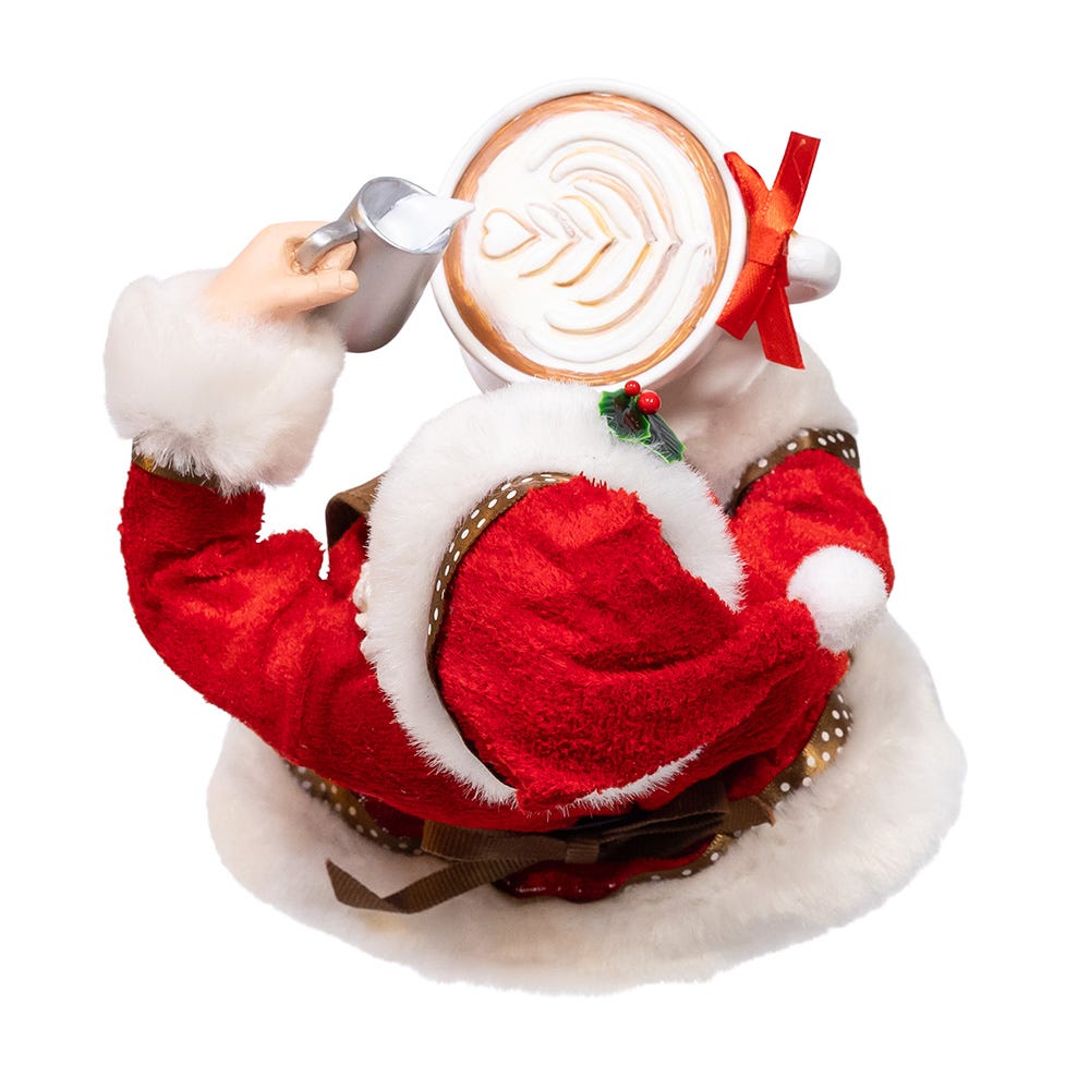 Kurt Adler 10.5-Inch Fabriché Santa with Oversized "I Love Coffee" Cup and Creamer