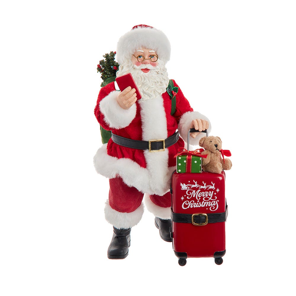 Kurt Adler 10.5-Inch Fabriché Santa with Red Luggage, 2-Piece Set FA0221