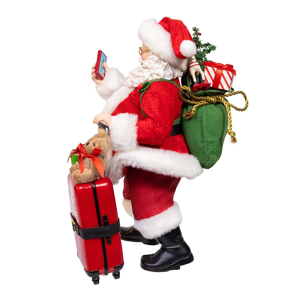 Kurt Adler 10.5-Inch Fabriché Santa with Red Luggage, 2-Piece Set