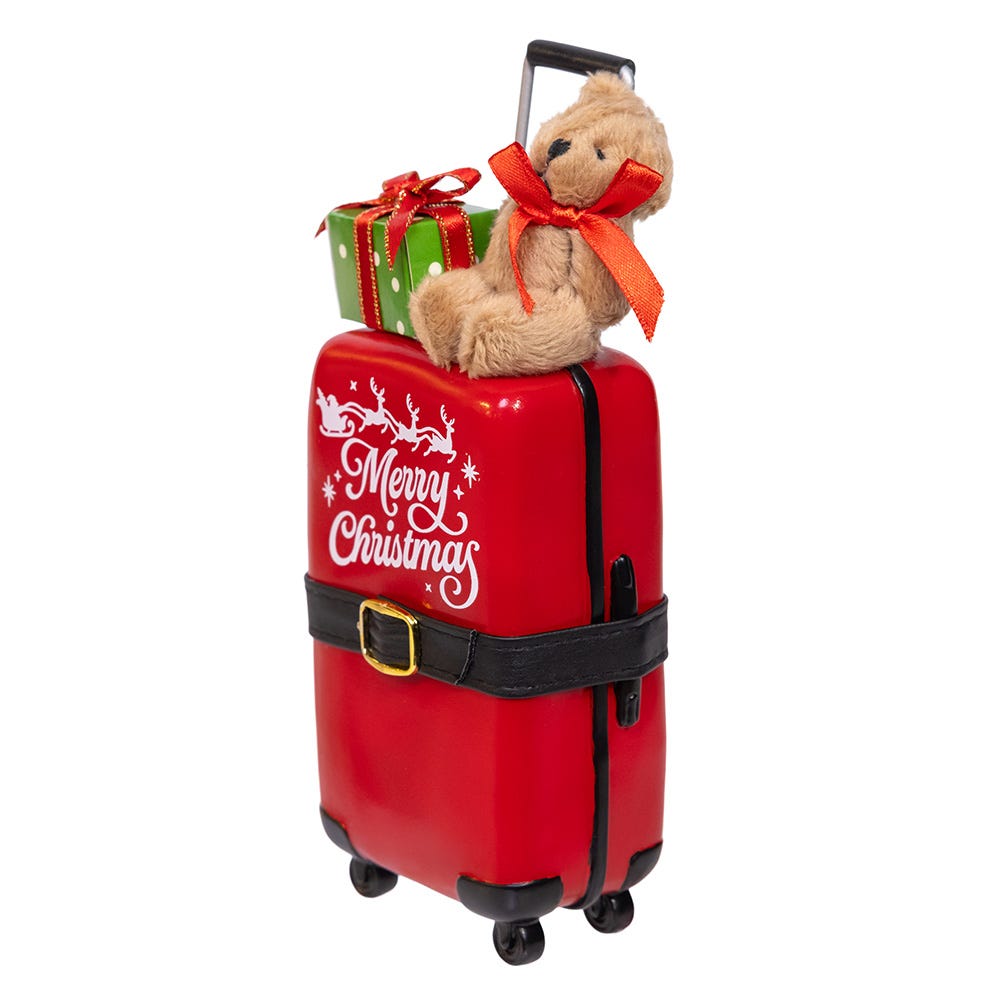 Kurt Adler 10.5-Inch Fabriché Santa with Red Luggage, 2-Piece Set