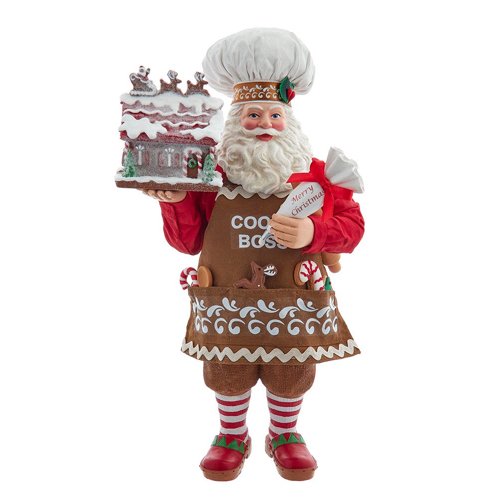 Kurt Adler 10.5-Inch Fabriché Chef Santa Decorating Gingerbread House FA0223