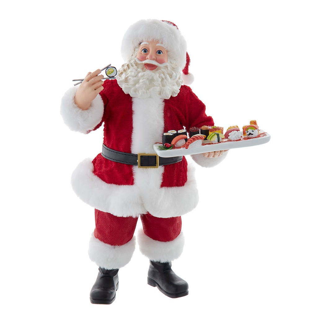 Kurt Adler 10.5-Inch Fabriché Santa with Sushi Platter FA0225