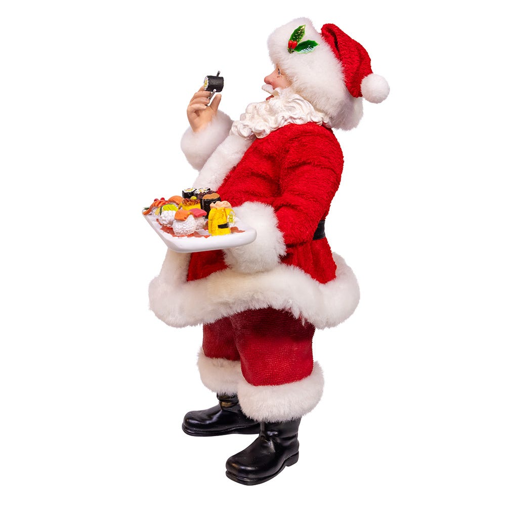 Kurt Adler 10.5-Inch Fabriché Santa with Sushi Platter