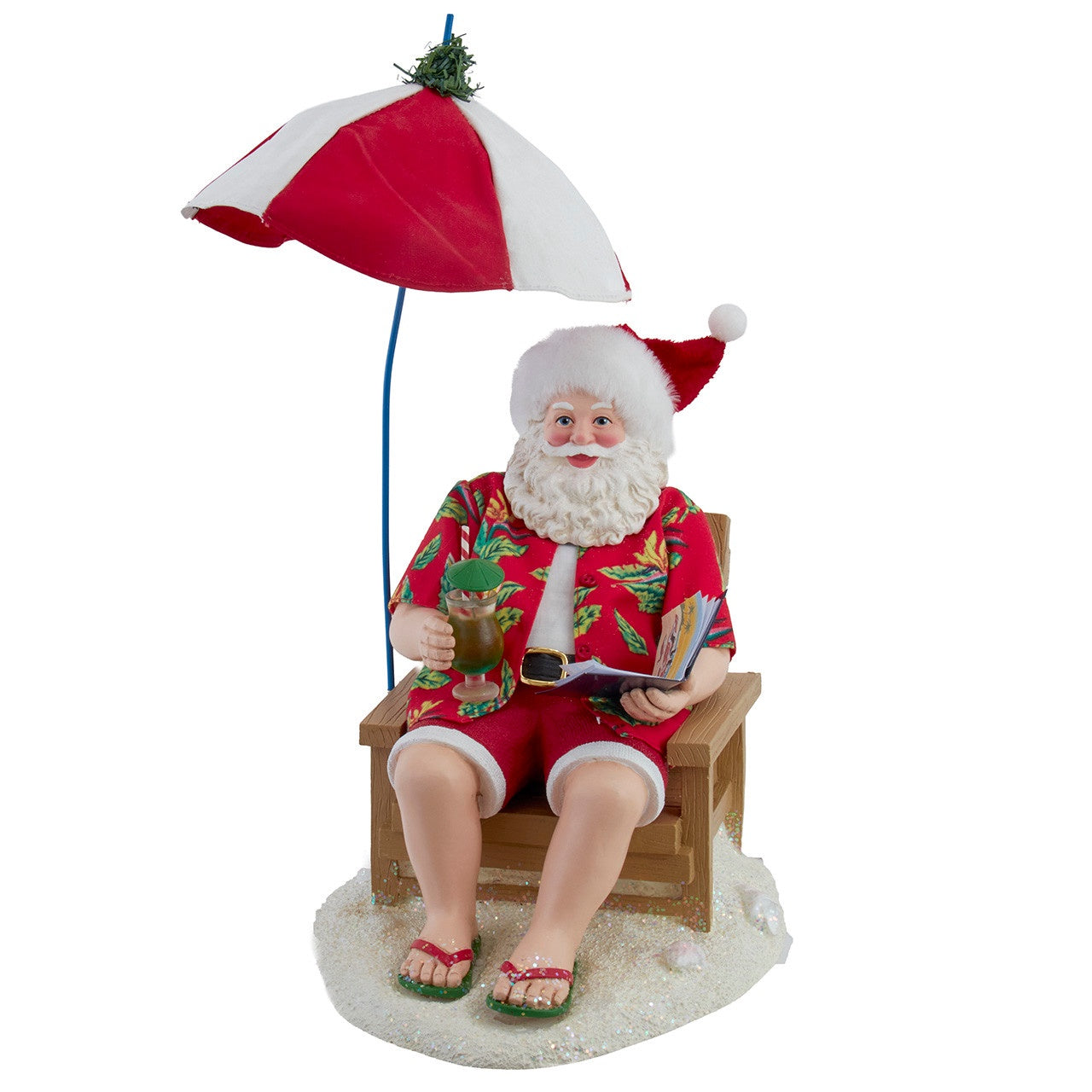 Kurt Adler 13.5" Fabriché Beach Santa With Umbrella #FA0232