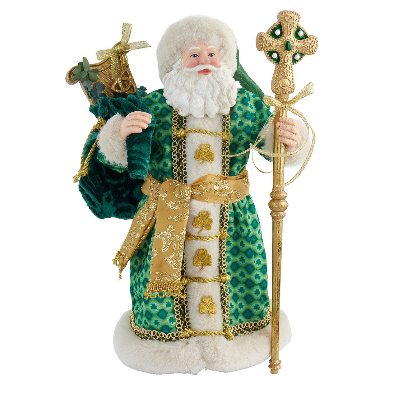 Kurt Adler 11" Fabriché Musical Irish Santa With Staff #FA0238