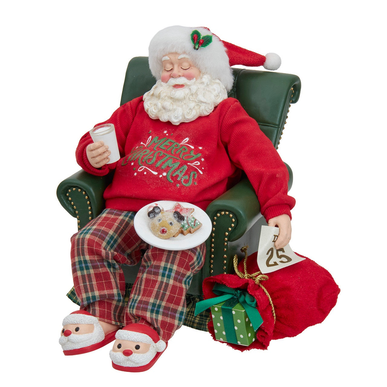 Kurt Adler 8" Fabriché Mistletoe Sleeping Santa Table Piece #FA0240