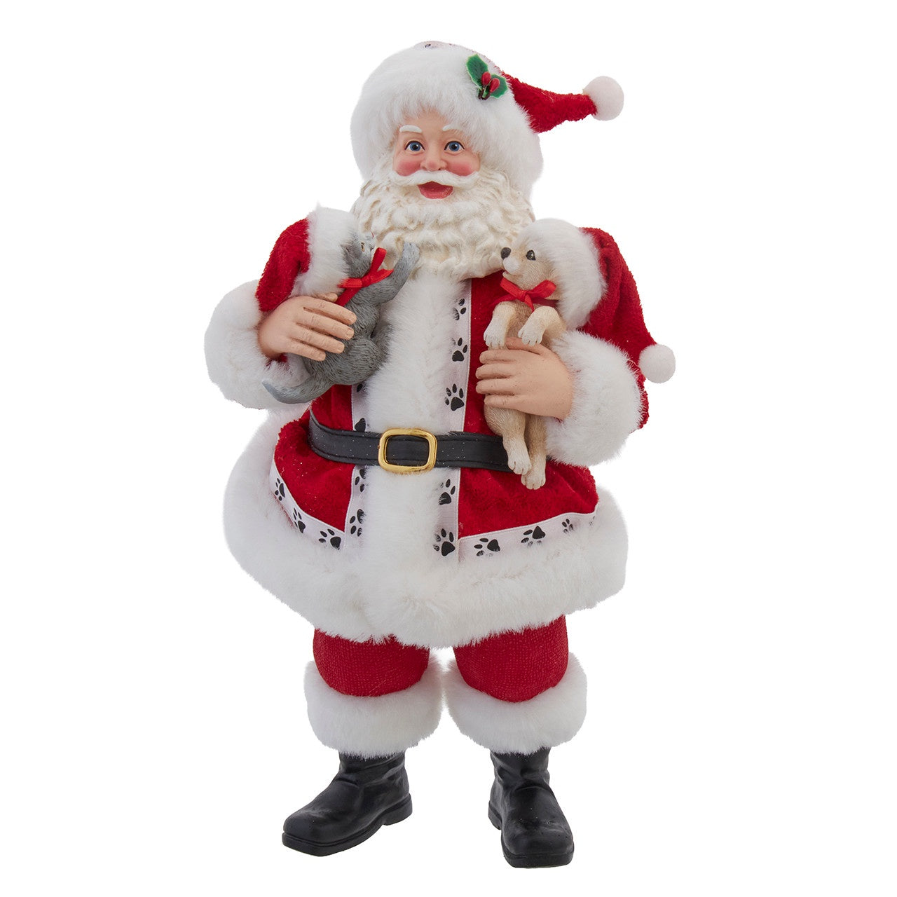Kurt Adler 10.5" Fabriché Santa Holding Puppy & Kitten Table Piece #FA0241