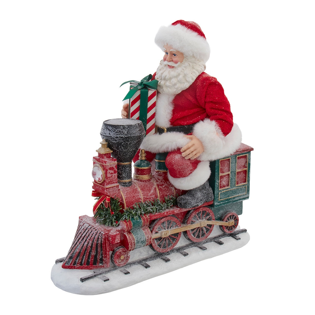 Kurt Adler 10.5" Fabriché Battery Operated Santa On Light-Up Train #FA0242