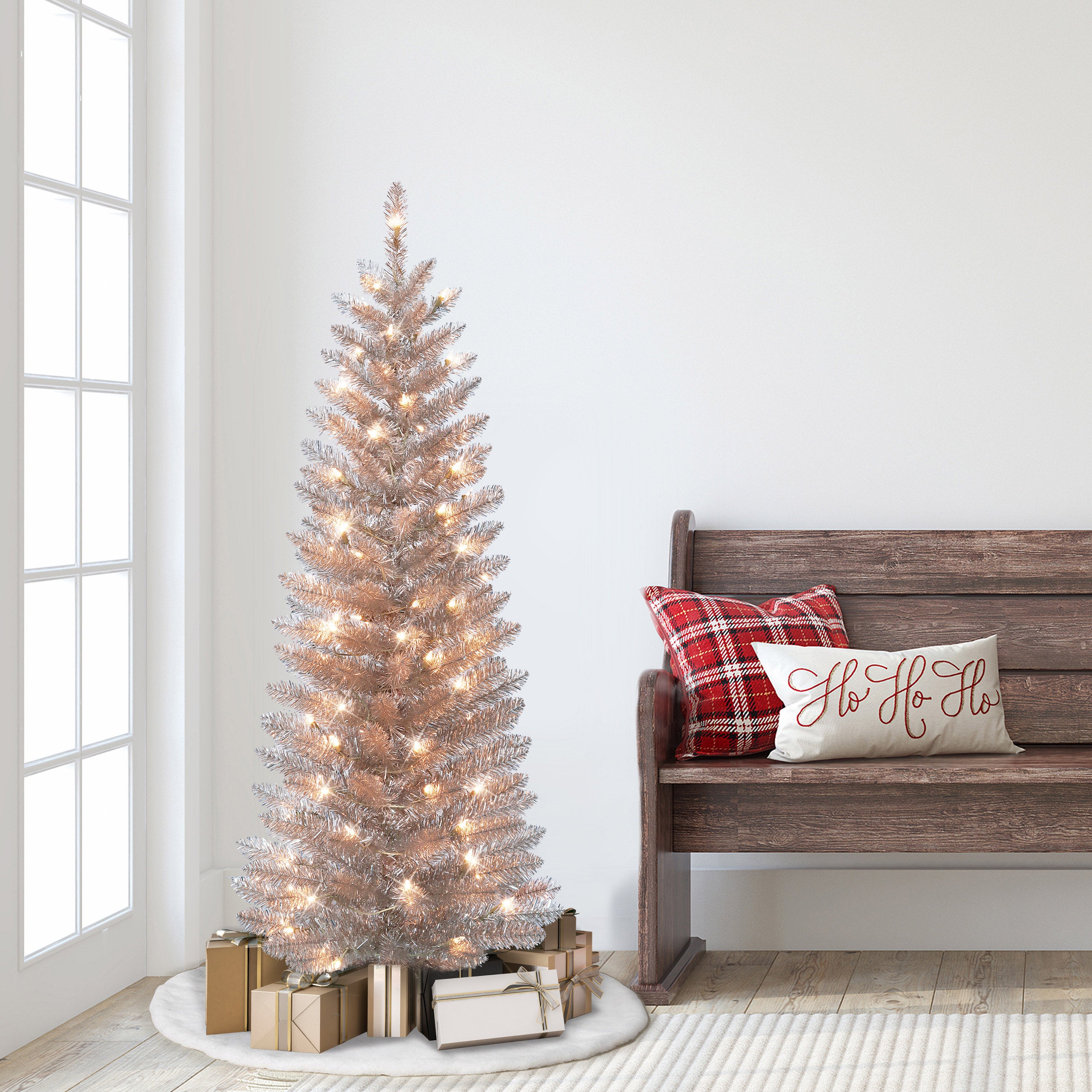 4.5ft Pre-Lit Rose Gold Tinsel Tree