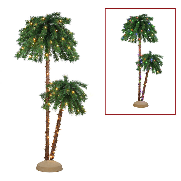 3.5 ft & 6 ft Pre-Lit Clear/Multi Double Trunk Artificial Palm Tree DT8346LD2A
