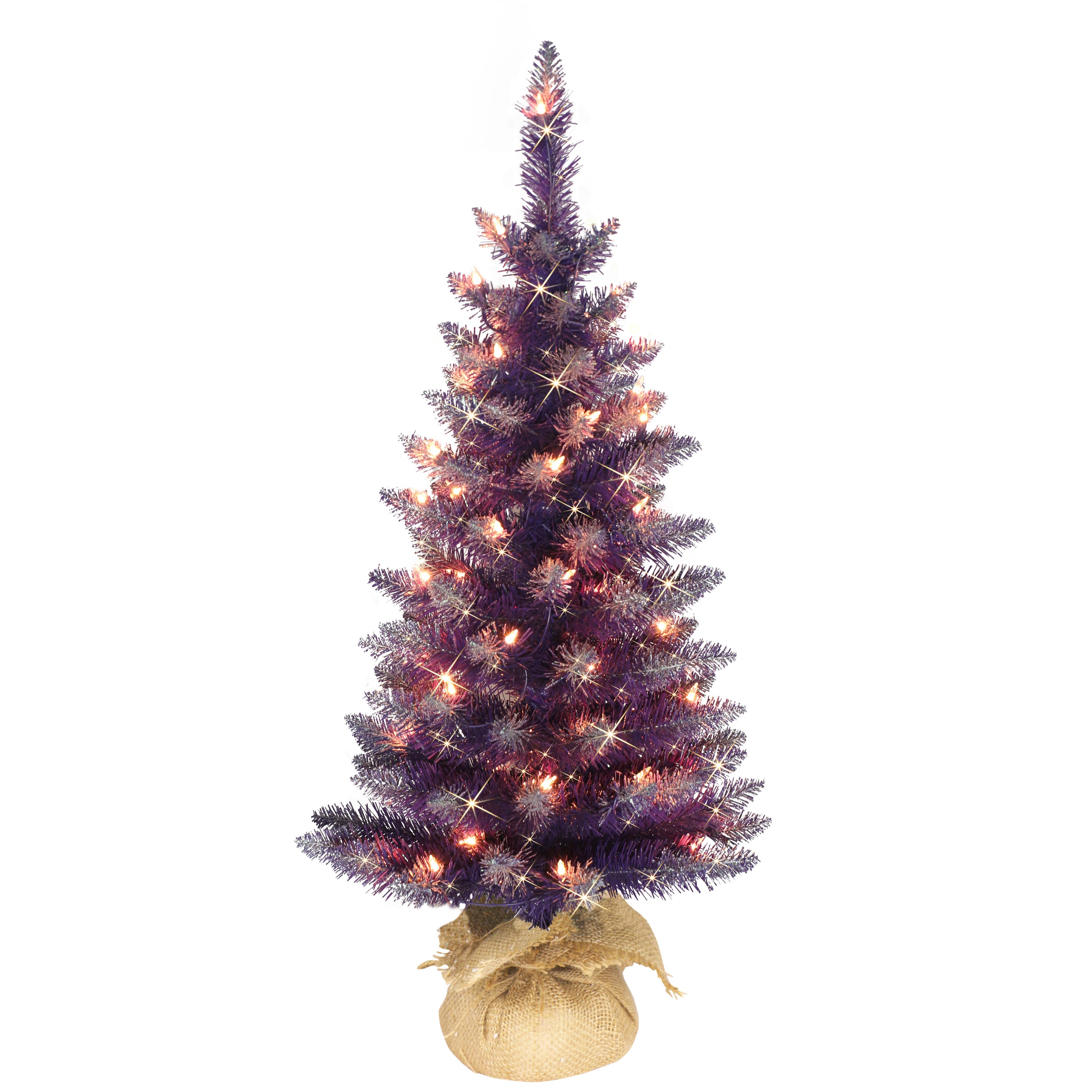 3 ft Pre-Lit Fashion Purple Artificial Christmas Tree with 50 UL Clear Lights Burlap Sac Base ST9612A-30C05-PP