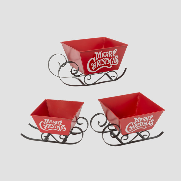 Artisanal Metal Holiday Sleighs, Set of 2, Largest 12 in L 2592300EC