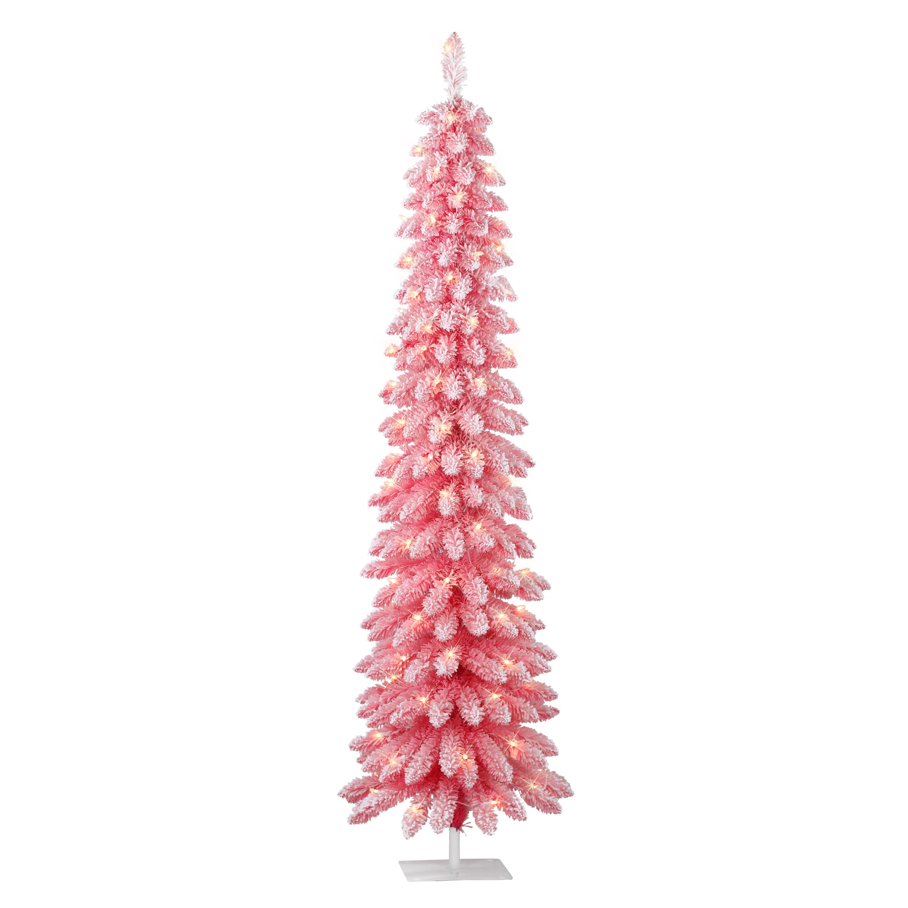 6 ft Pre-Lit Flocked Pink Artificial Alpine Pencil Tree 01063A-TFP60C1-PK