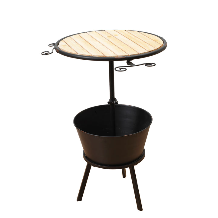 35.75 Inch Metal and Wood Outdoor Table with Ice Bucket 2515810EC