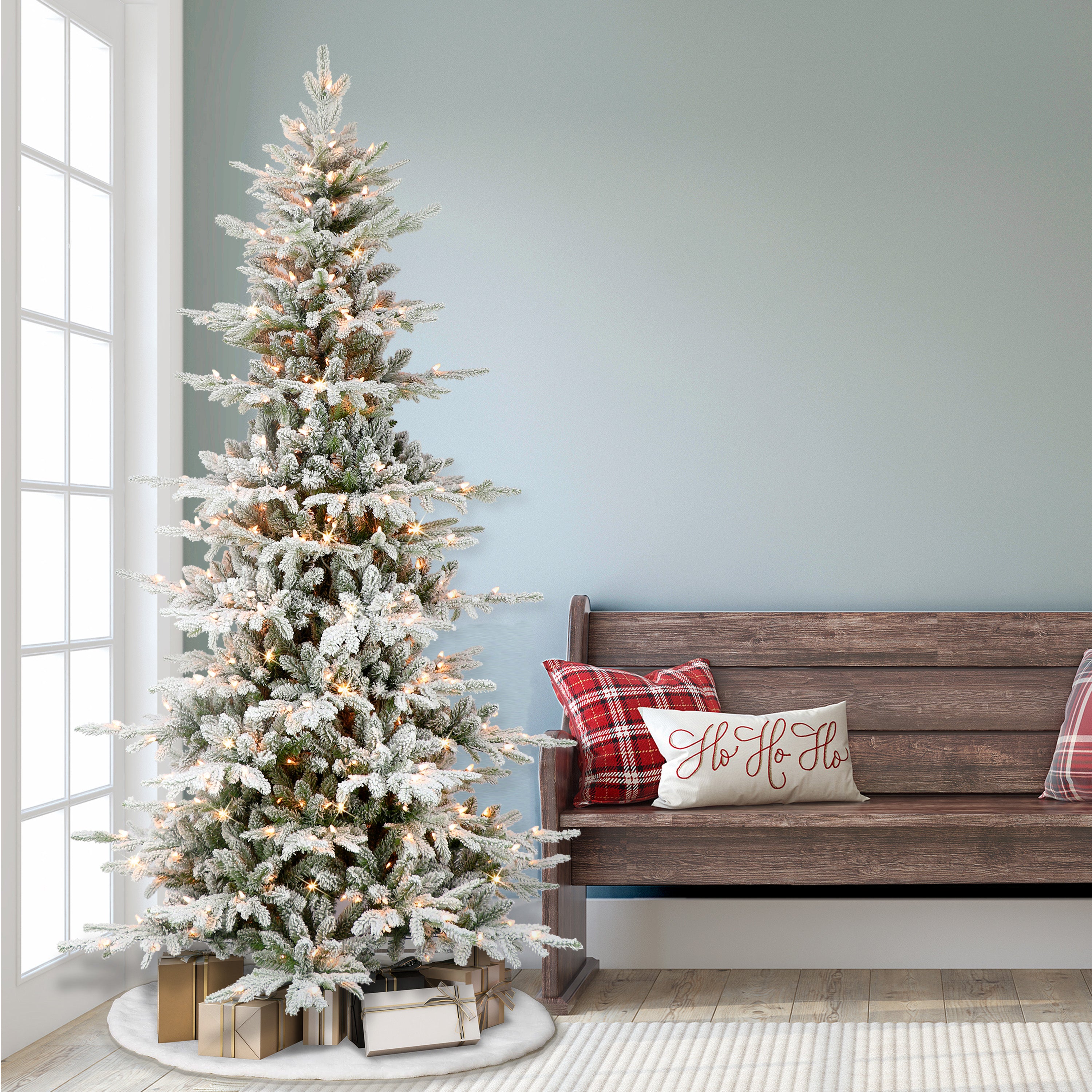 7.5ft Pre-lit Slim Flocked Utah Fir Christmas Tree