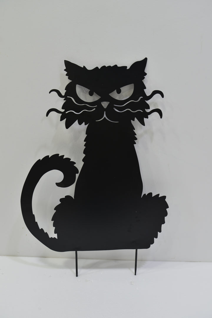 35.16 inch Black Metal Halloween Metal Cat Silhouette Yard Stake #2747930EC