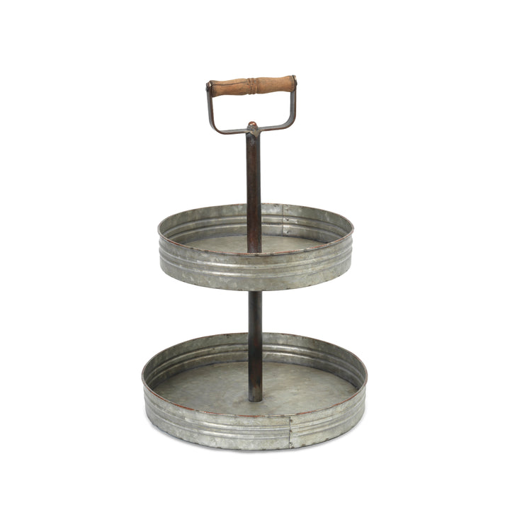 18 Inch 2 Tier  Rustic Round Galvanized Metal Planter Tray 2342380HDEC