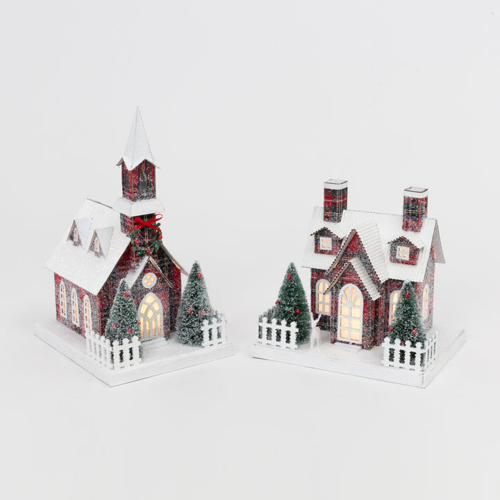 Radiant 12 in H Battery Operated Lighted Paper Church Tabletop Décor, 2 Assorted 2693330EC
