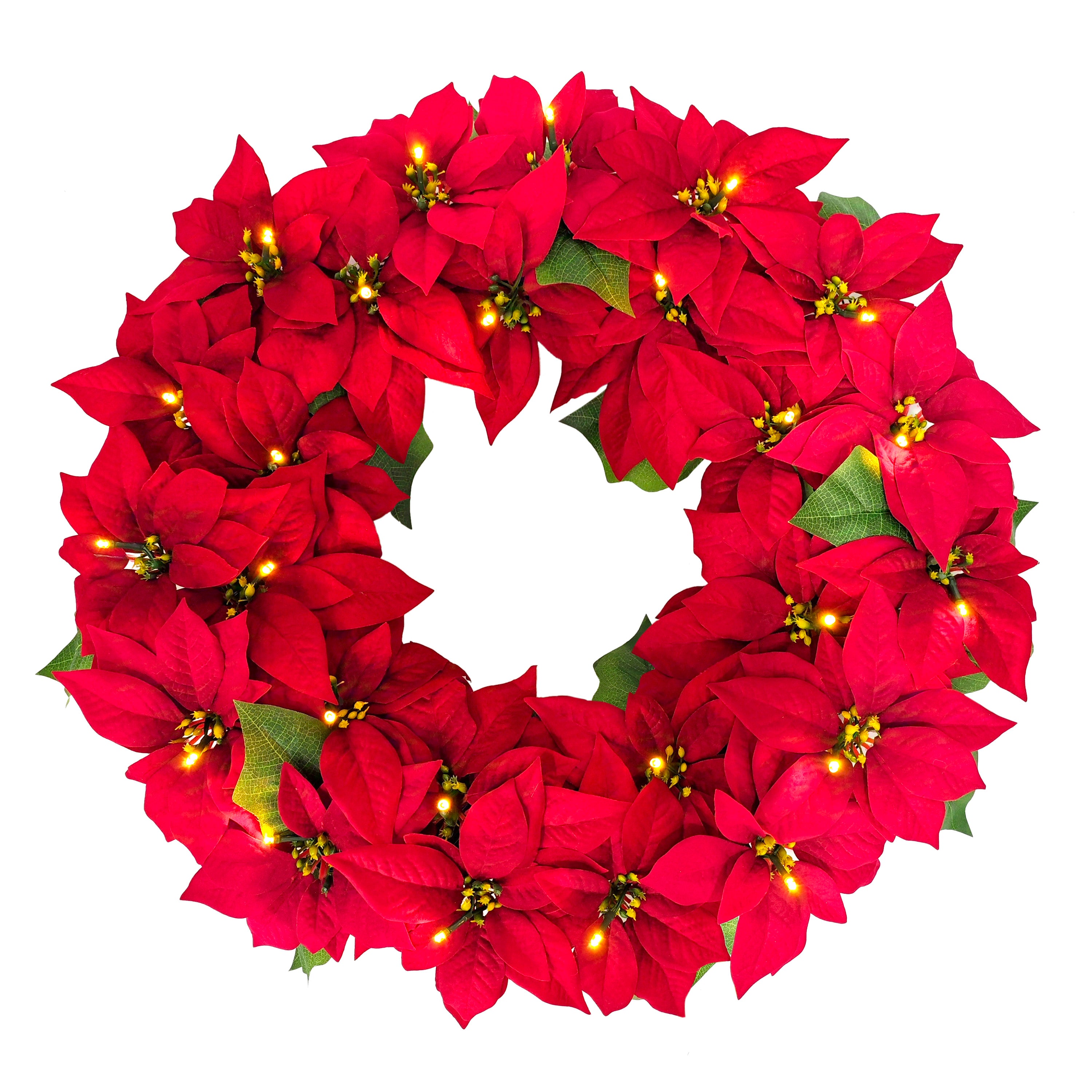 24" Pre-Lit Battery-Operated Artificial Red Poinsettia Wreath 51068-W24RDLW025A-BO