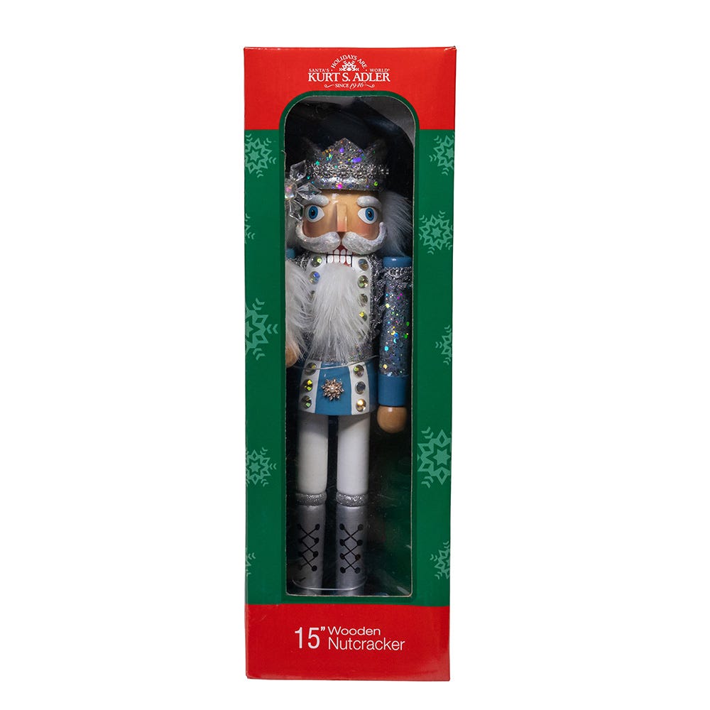 Kurt Adler Wooden 15-Inch Blue and Platinum Nutcracker