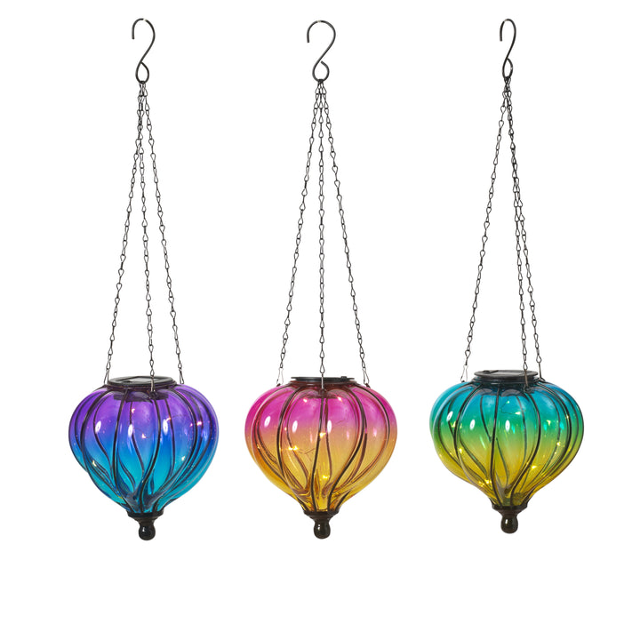 5.9 in Solar Lit Hand Blown Glass Luminary, set of 3