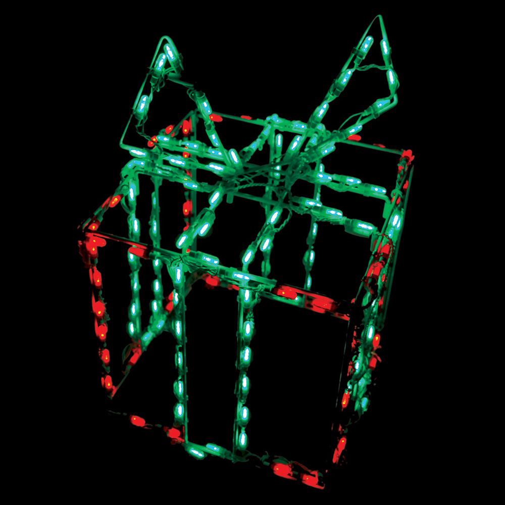 Brite Ideas 25" 3D Gift Box LED Display Red Box Green Bow GB3D