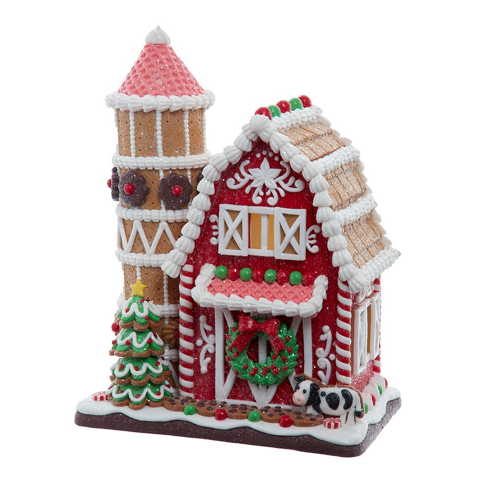 Kurt Adler 12-Inch Battery Operated LED Gingerbread Barn GBJ0057