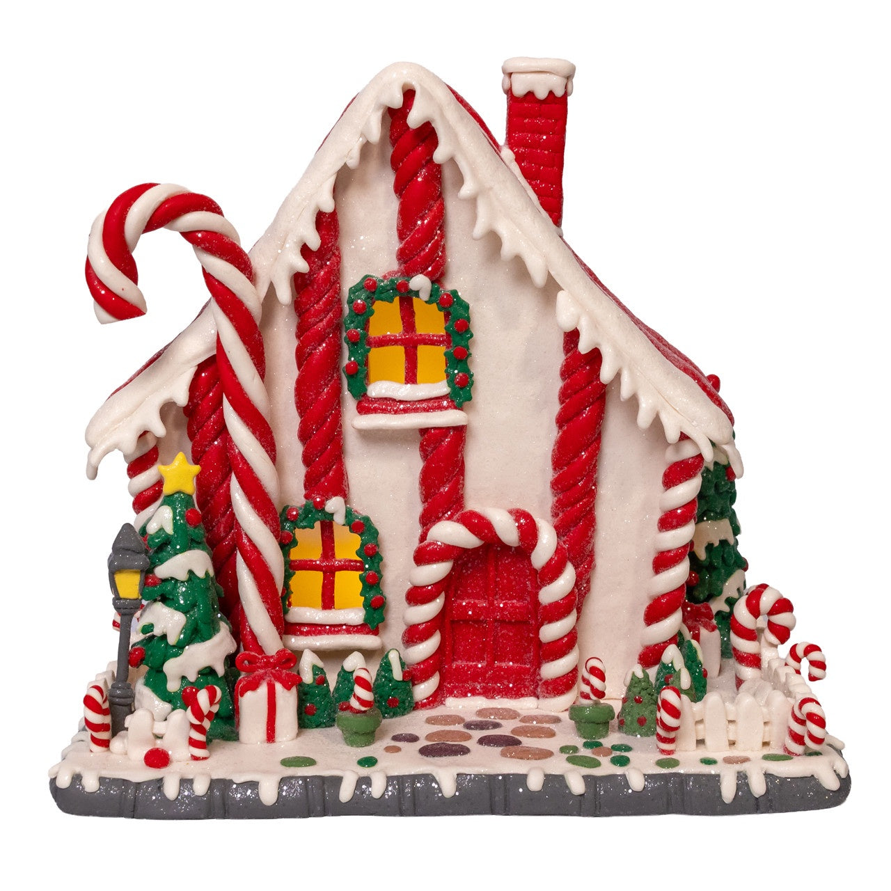 Kurt Adler 10.5" Battery Operated LED Candy Cane Lane House #GBJ0060
