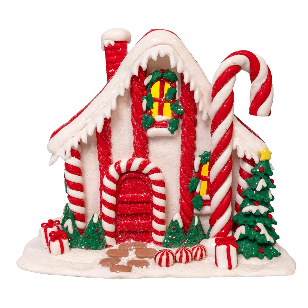 Kurt Adler 7" Battery Operated LED Candy Cane Lane House #GBJ0061