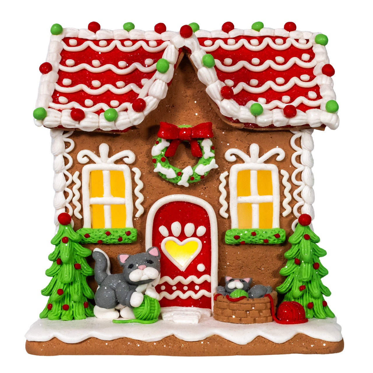 Kurt Adler 8" Battery Operated LED Gingerbread House With Cat #GBJ0063